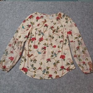 Disney‎ Lauren Conrad Blouse Women XS Cream Woodland Creatures Balloon Sleeve